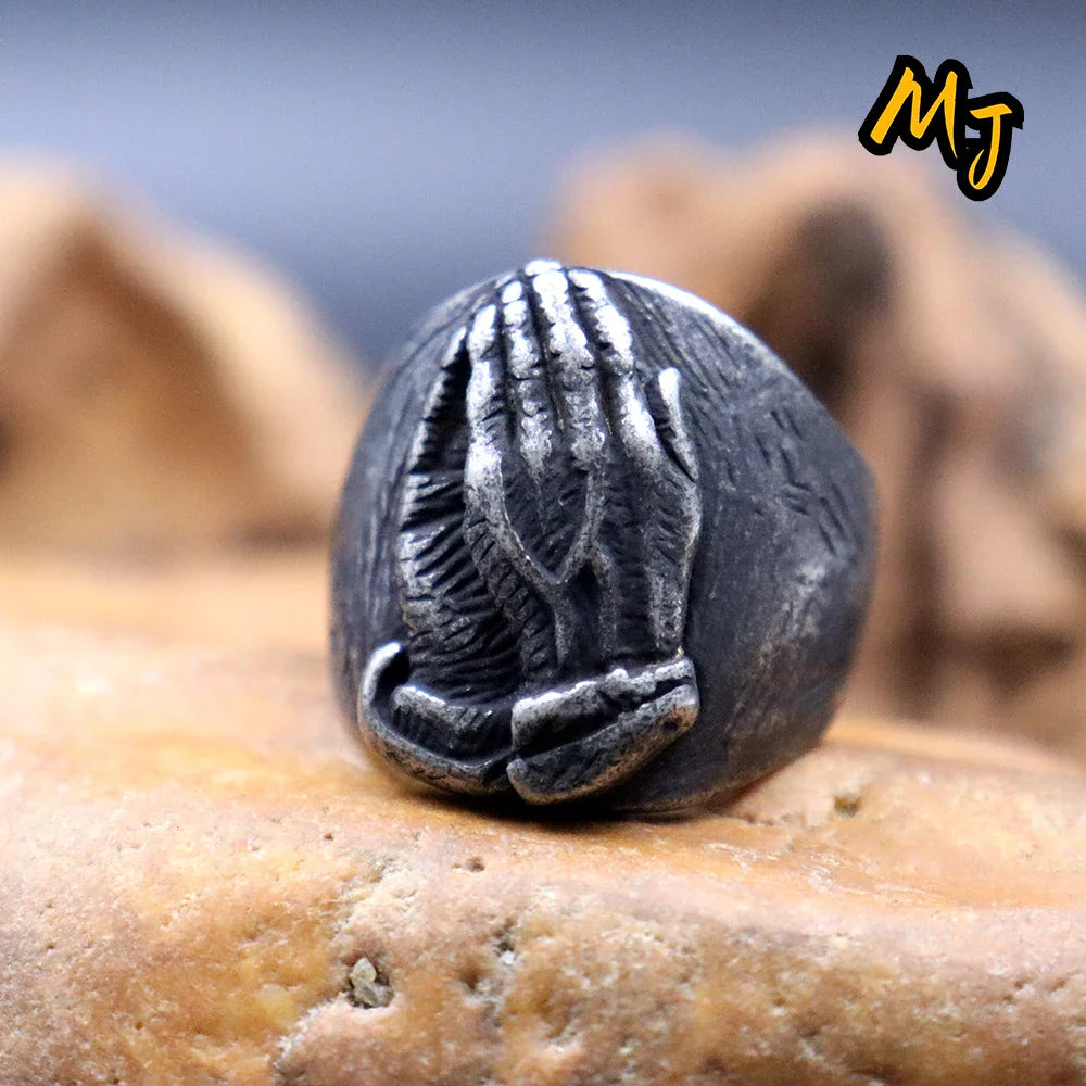 Namaste Ring Stainless Steel - Buddhist Prayer Symbol Jewelry for Men & Women | Buddhive