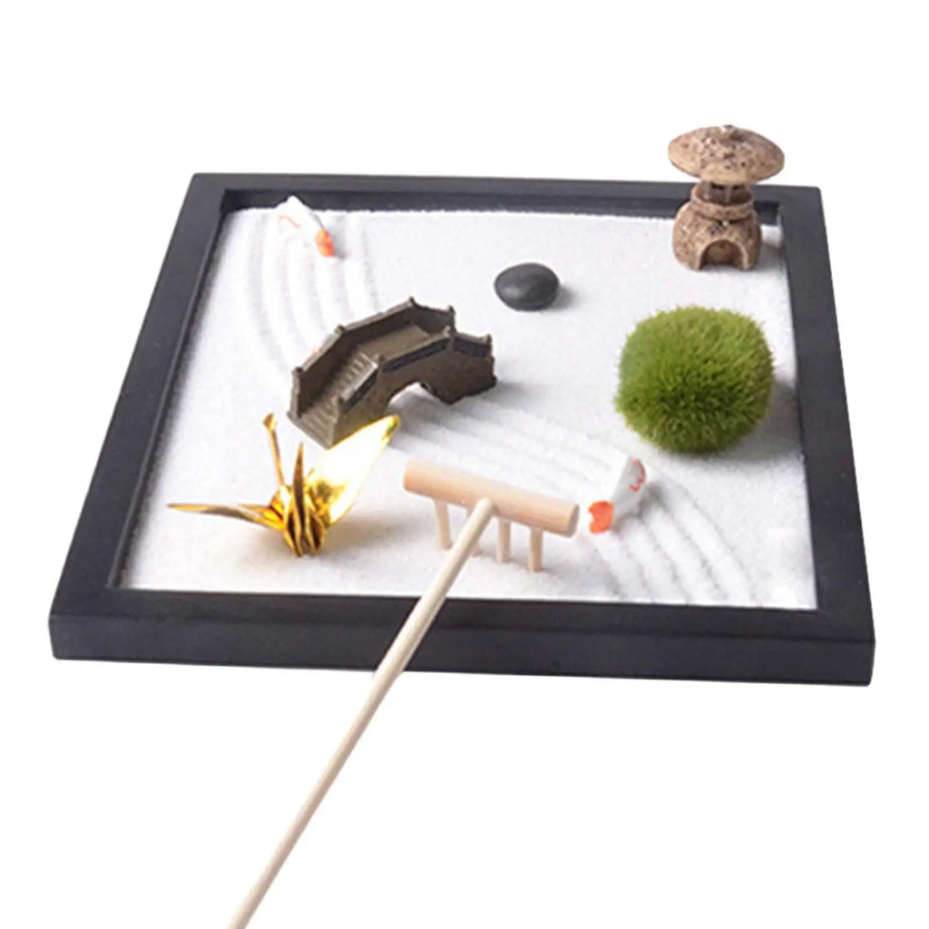 Mini Zen Garden Japanese Desktop Set - Wood Meditation Decor with Sand & Rake | Buddhive