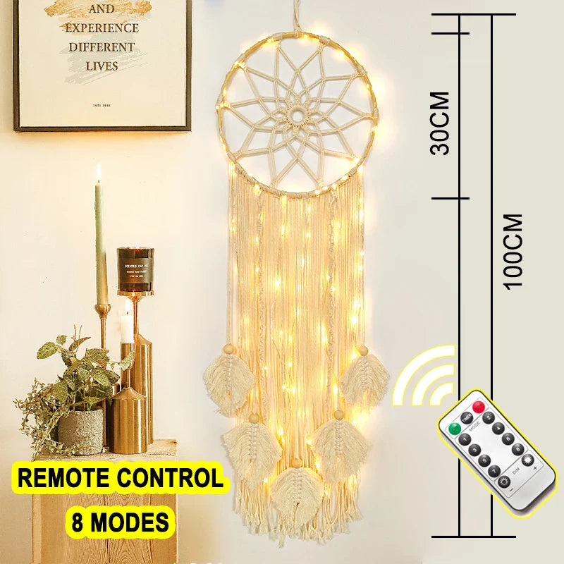 LED Dream Catcher with Lights - Handcrafted Boho Wall Decor - Bedroom & Meditation Space | Buddhive