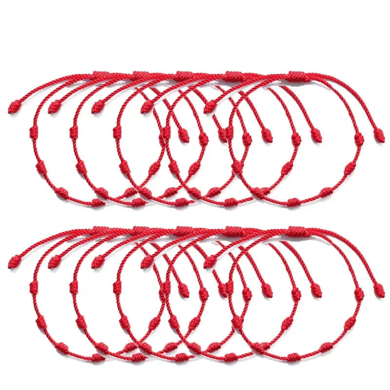 Red String Bracelet 7 Knots - Buddhist Protection Cord - Adjustable Cotton Thread | Buddhive