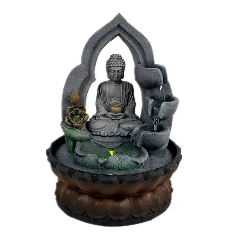 Buddha Fountain Indoor Zen Temple Design - Resin Tabletop Water Fountain with LED | Buddhive
