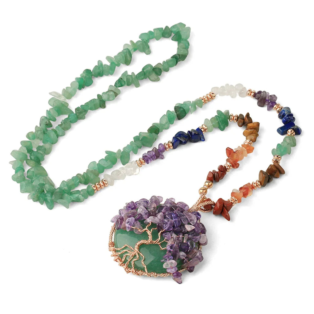 Tree of Life Necklace Multicolor Gemstone Copper Pendant | Buddhist Jewelry | Buddhive