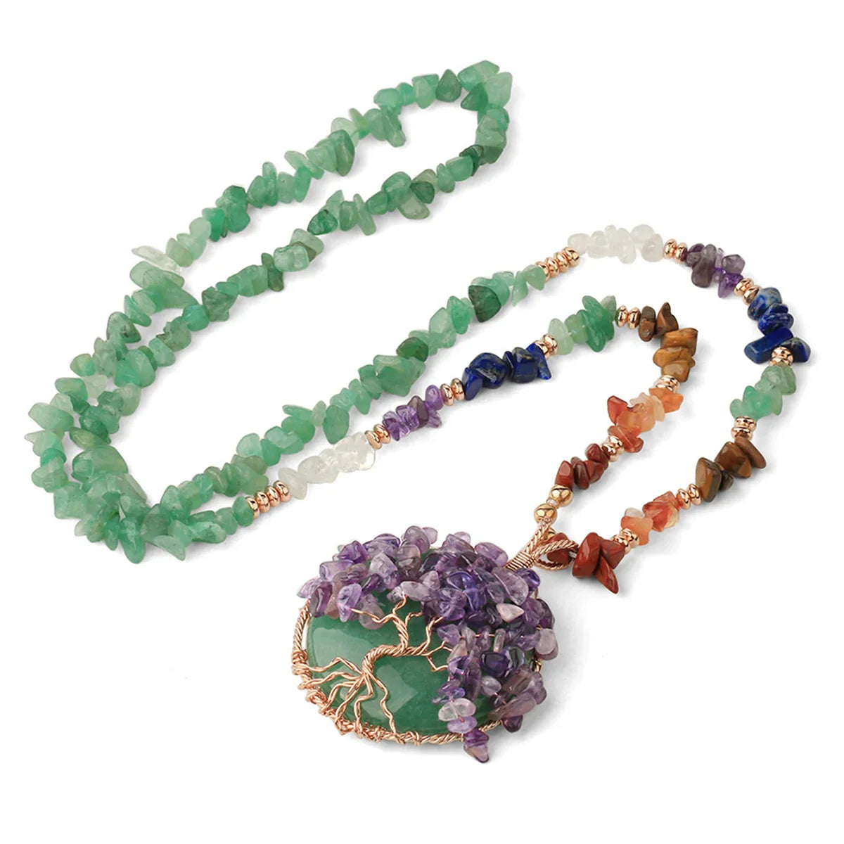 Tree of Life Necklace Multicolor Gemstone Copper Pendant | Buddhist Jewelry | Buddhive