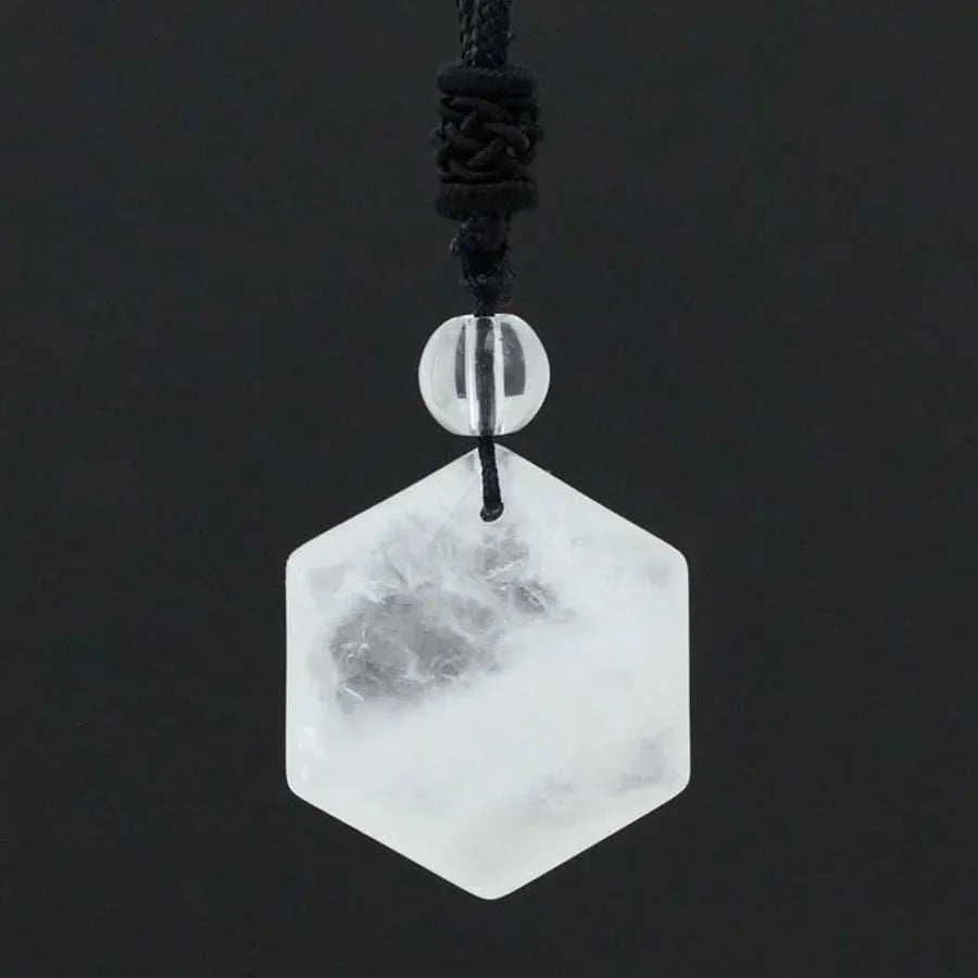 Black Agate Necklace Hexagonal Natural Stone Buddhist Pendant | Buddhive
