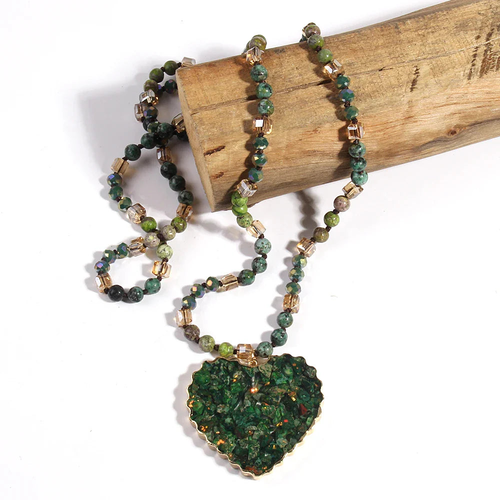 Green Heart Stone Necklace - Natural Gemstone Pendant - Buddhist Jewelry | Buddhive