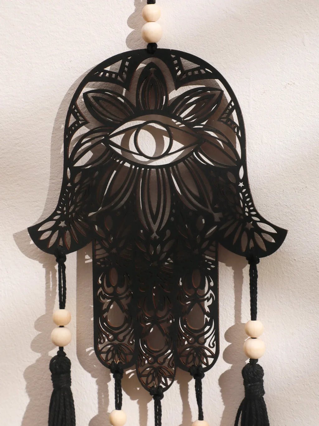 Hamsa Hand Dream Catcher Black Wood Wall Decor - Protection Symbol & Spiritual Hanging | Buddhive