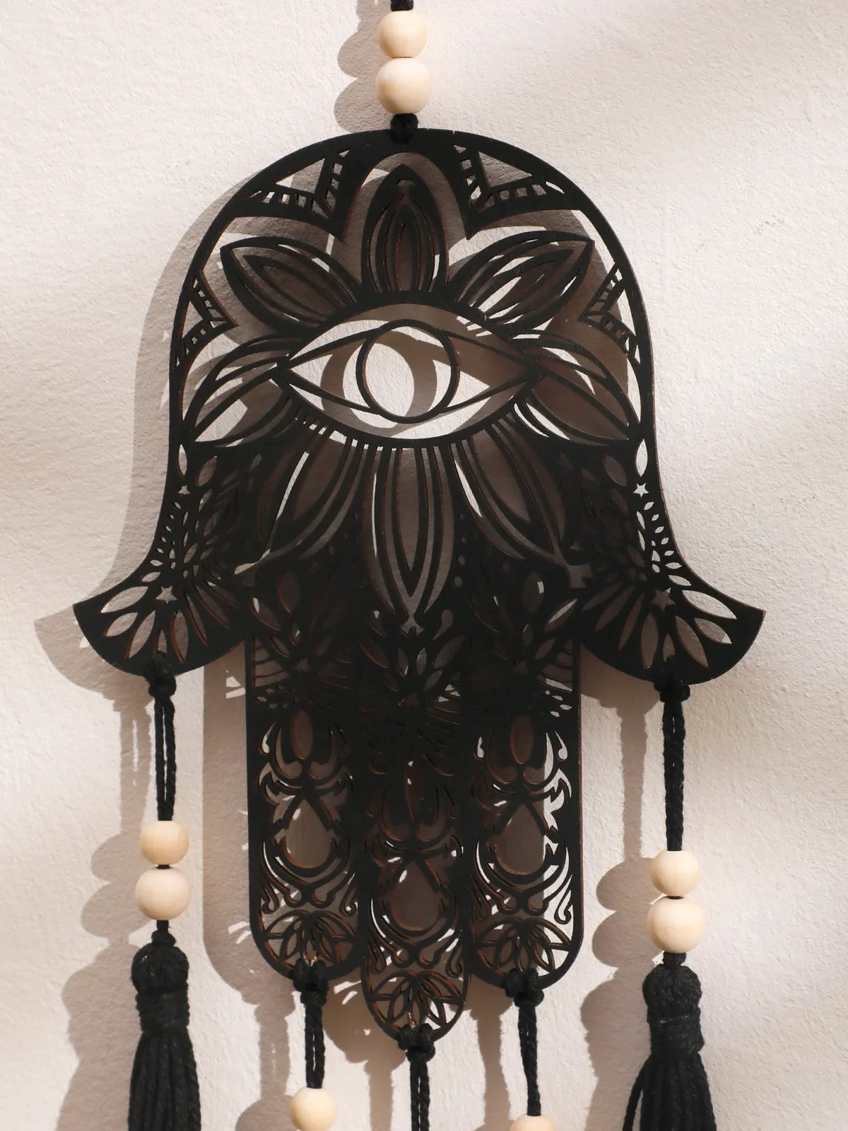 Hamsa Hand Dream Catcher Black Wood Wall Decor - Protection Symbol & Spiritual Hanging | Buddhive