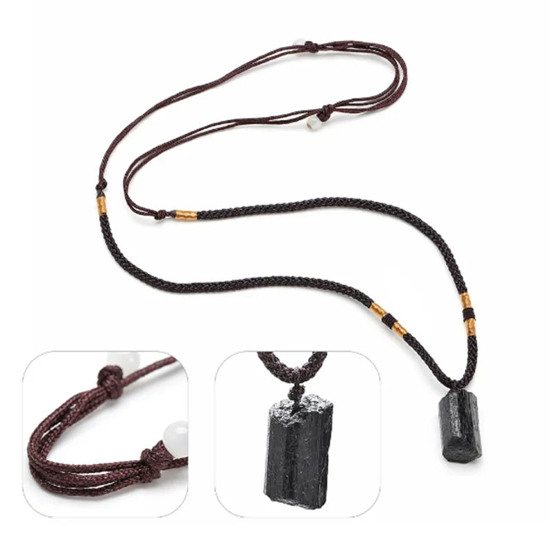 Black Tourmaline Necklace Raw Stone - Natural Crystal Protection Jewelry | Buddhive