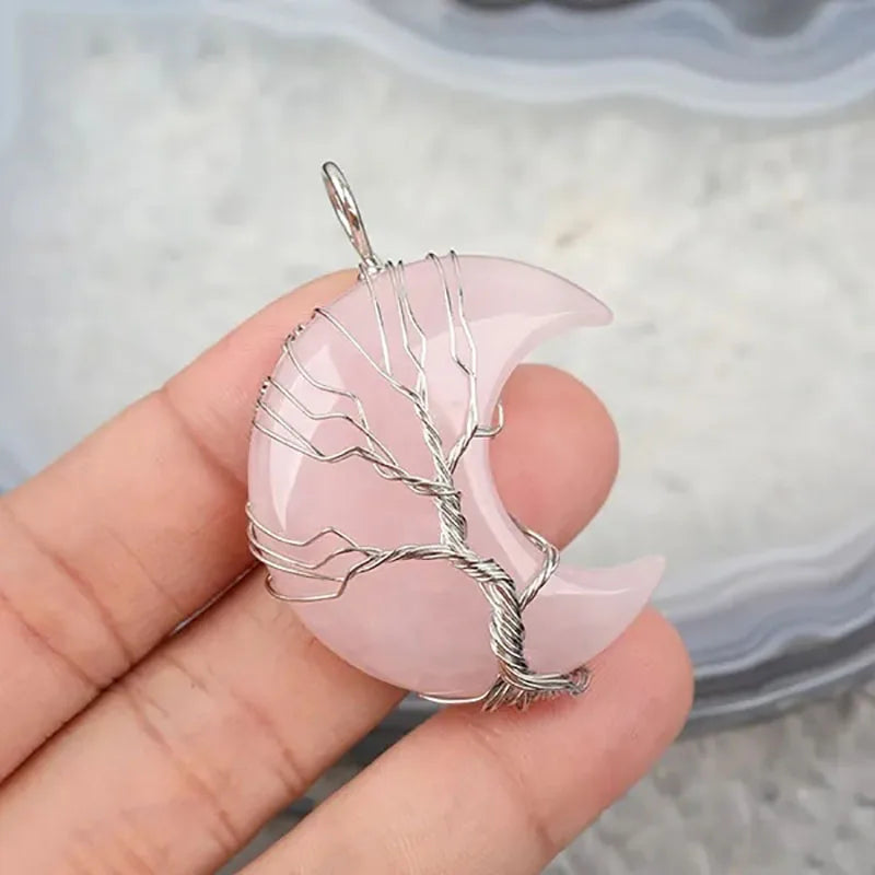 Tree of Life Necklace Crescent Moon Stone Pendant - Buddhist Jewelry | Buddhive