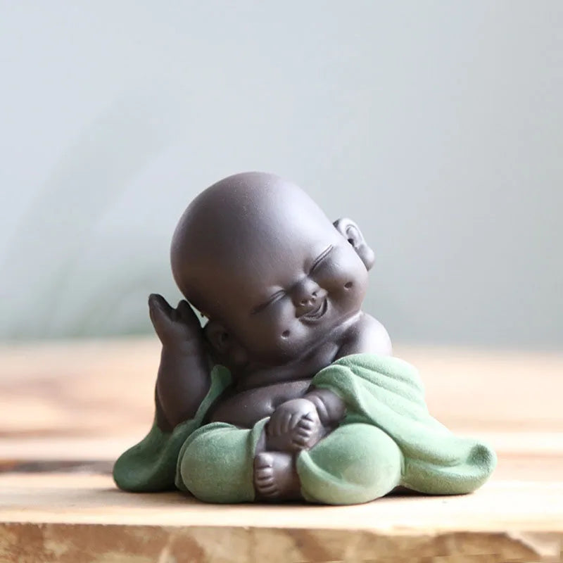 Laughing Buddha Statue Baby Monk Figurine - Ceramic Miniature Zen Decor 3.5 inch | Buddhive