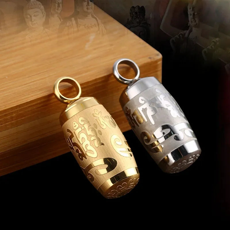 Buddhist Prayer Wheel Pendant - Stainless Steel Spinning Mantra Necklace | Buddhive