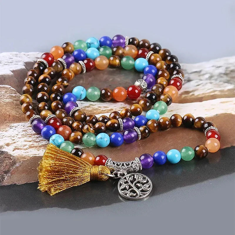 7 Chakra Mala Bracelet - Tibetan Prayer Beads with Semi-Precious Stones | Buddhive