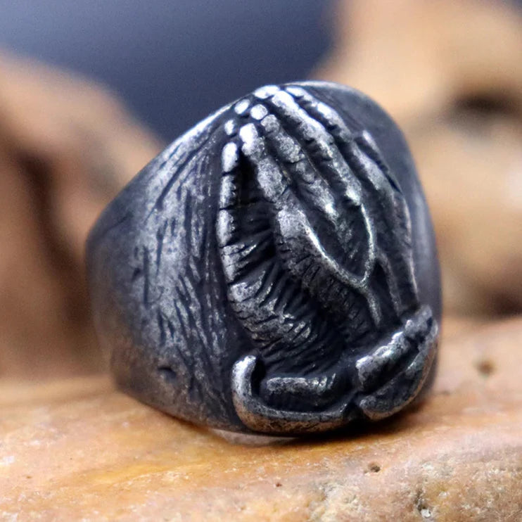 Namaste Ring Stainless Steel - Buddhist Prayer Symbol Jewelry for Men & Women | Buddhive