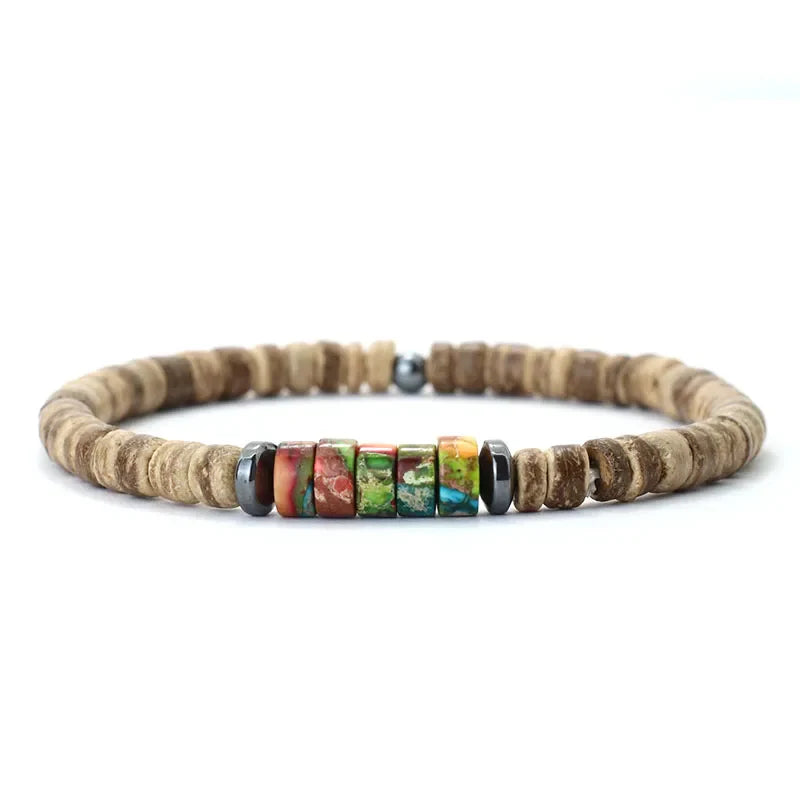 Tibetan Tiger Eye Wood Bracelet - Buddhist Prayer Beads for Protection & Strength | Buddhive