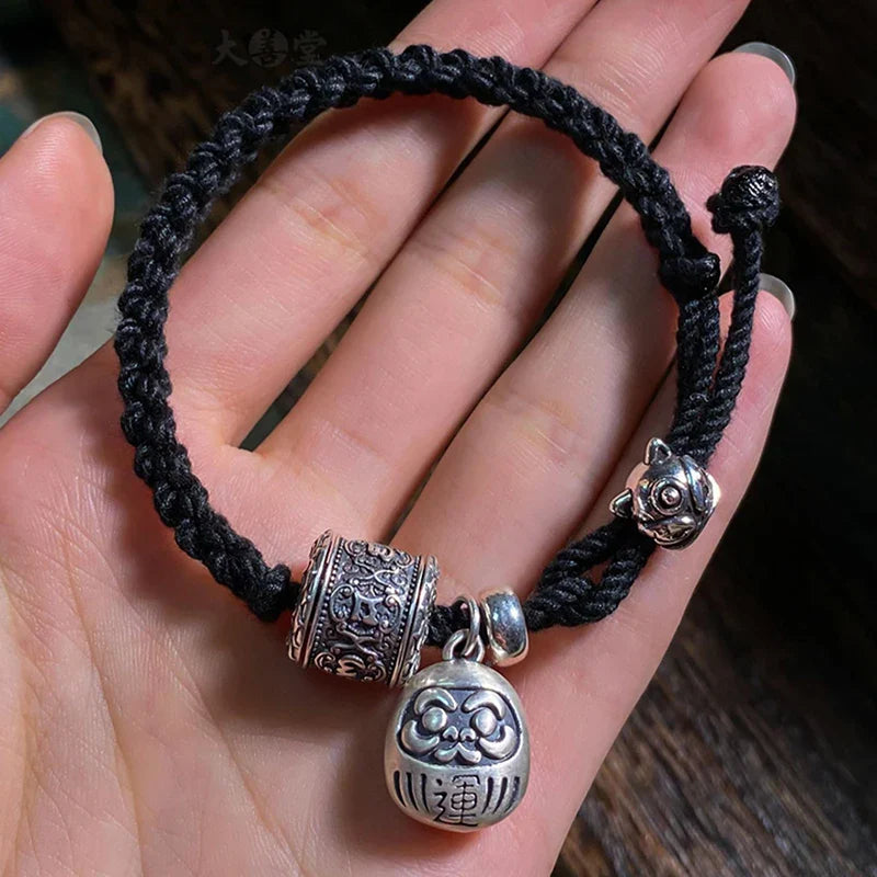 Tibetan Bracelet Black Copper Charm Bracelet - Geometric Buddhist Jewelry 7.9" | Buddhive