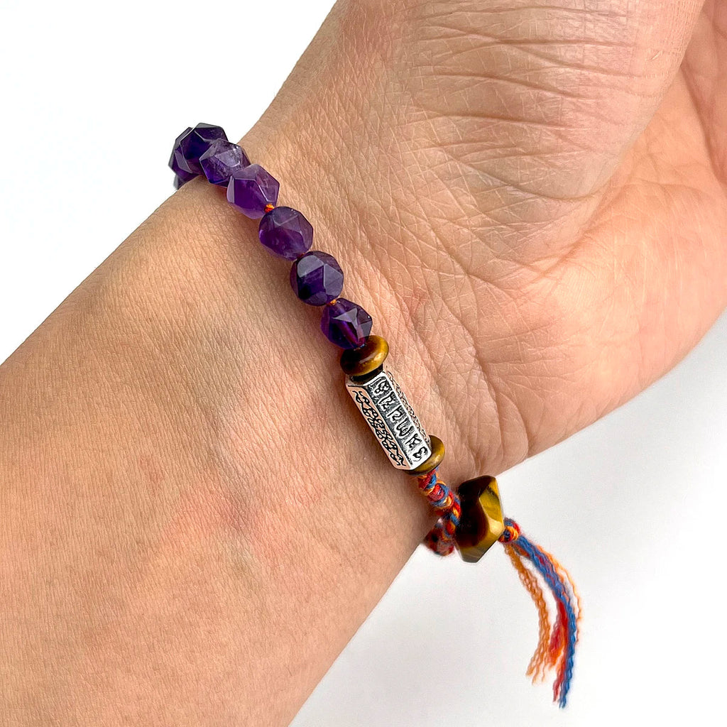 Tibetan Om Bracelet Amethyst - Authentic Buddhist Mala Prayer Beads | Buddhive