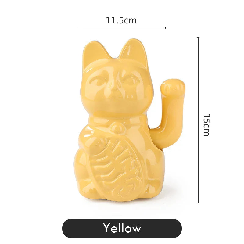 Maneki Neko Lucky Cat Ceramic Figurine - Animated Waving Paw Feng Shui Decor | Buddhive