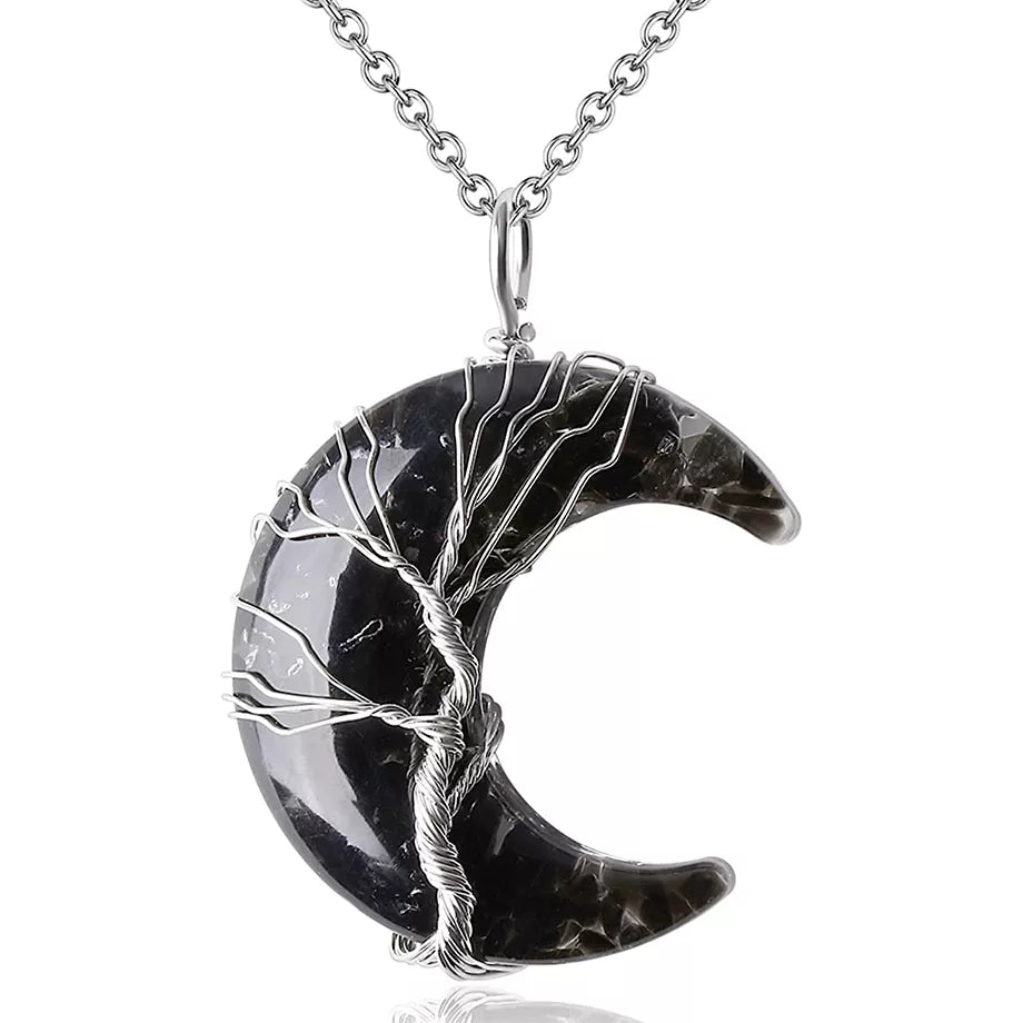 7 Chakra Necklace Tree of Life with Natural Stone Crescent Moon | Buddhive