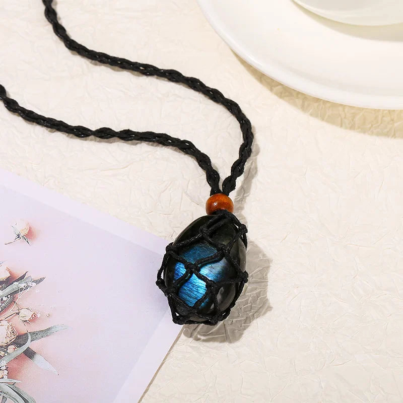 Labradorite Necklace Braided Natural Stone - Unisex Buddhist Jewelry | Buddhive
