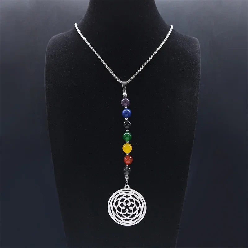 7 Chakra Necklace Lotus Flower Pendant - Natural Stone & Stainless Steel Women's Jewelry | Buddhive
