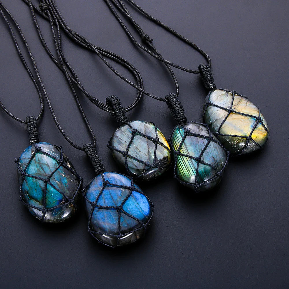 Labradorite Necklace Round Stone Pendant - Natural Gemstone Buddhist Jewelry | Buddhive