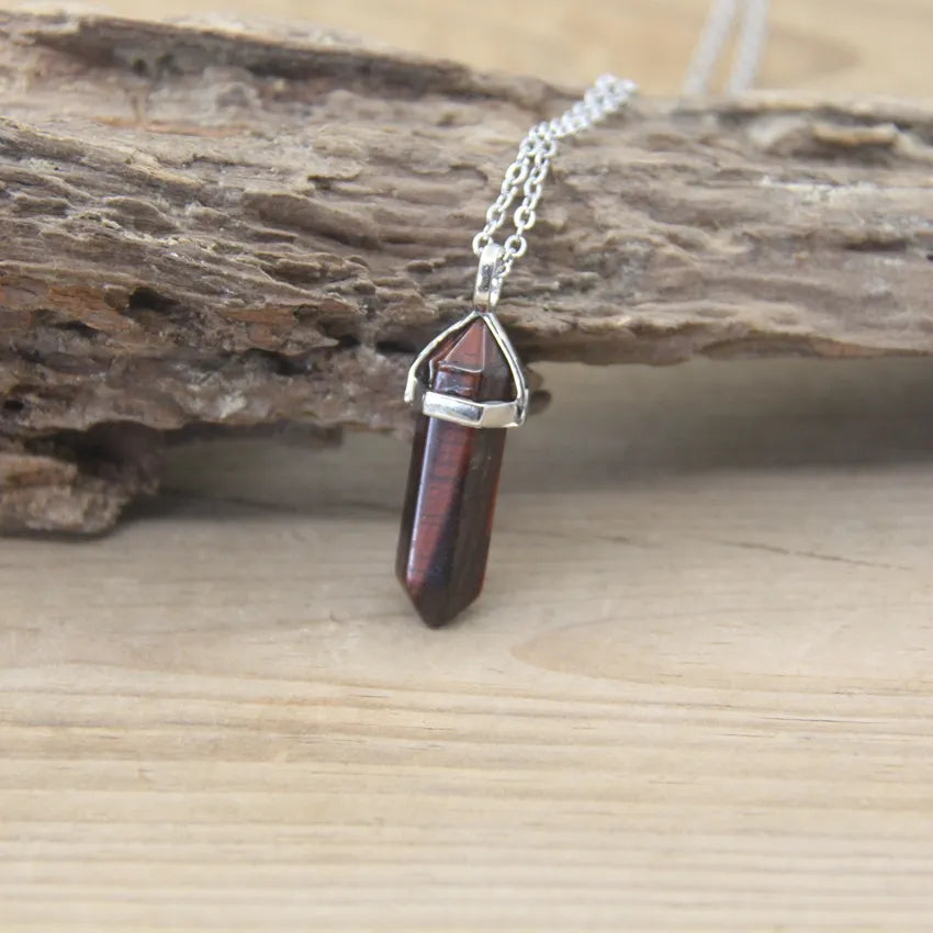 Hexagonal Stone Necklace - Natural Gemstone Pendant - Tiger's Eye & Obsidian | Buddhive