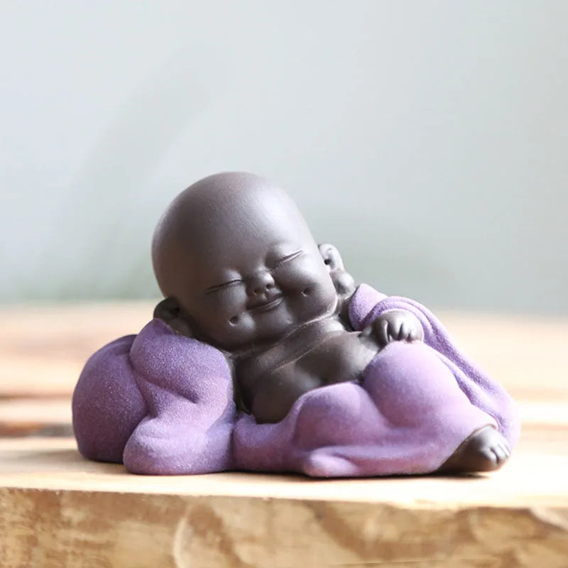 Laughing Buddha Statue Baby Monk Figurine - Ceramic Miniature Zen Decor 3.5 inch | Buddhive