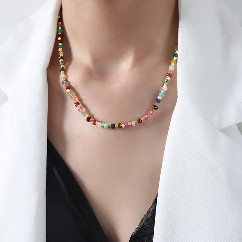 Multicolor Gemstone Necklace Natural Stone Beaded - Chakra Healing & Meditation Jewelry | Buddhive