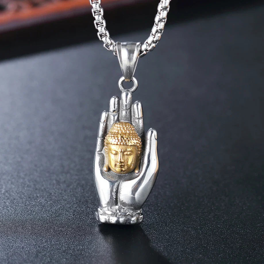 Buddha Hand Pendant Stainless Steel Necklace - Mudra Symbol - Buddhist Jewelry | Buddhive