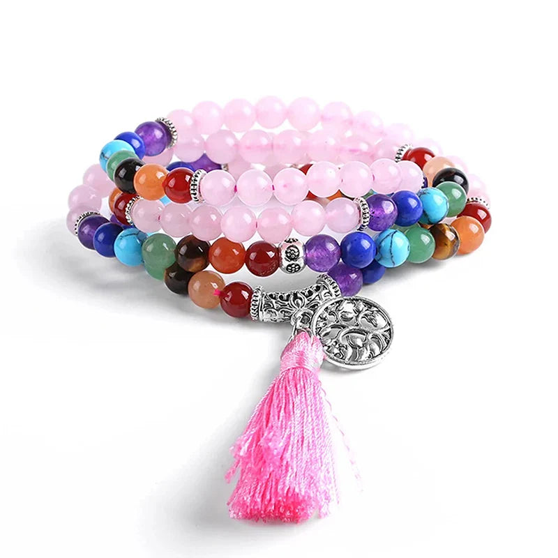7 Chakra Mala Bracelet - Tibetan Prayer Beads with Semi-Precious Stones | Buddhive