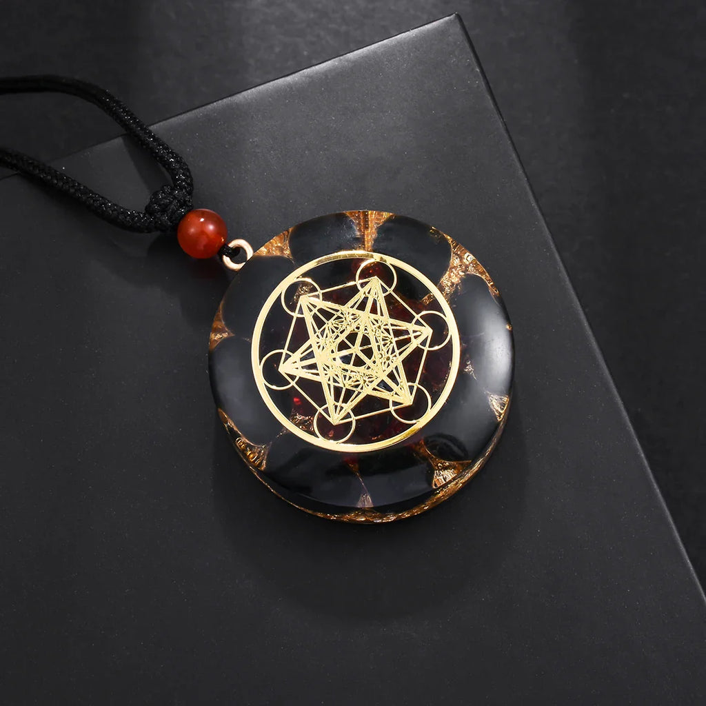 Obsidian Metatron Cube Pendant Necklace - Sacred Geometry Protection Stone | Buddhive