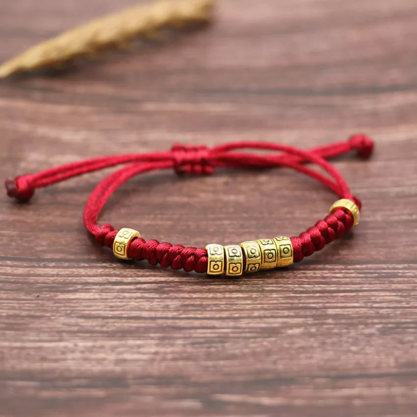 Red Tibetan Lucky Bracelet - Adjustable Cord String - Good Fortune & Protection | Buddhive