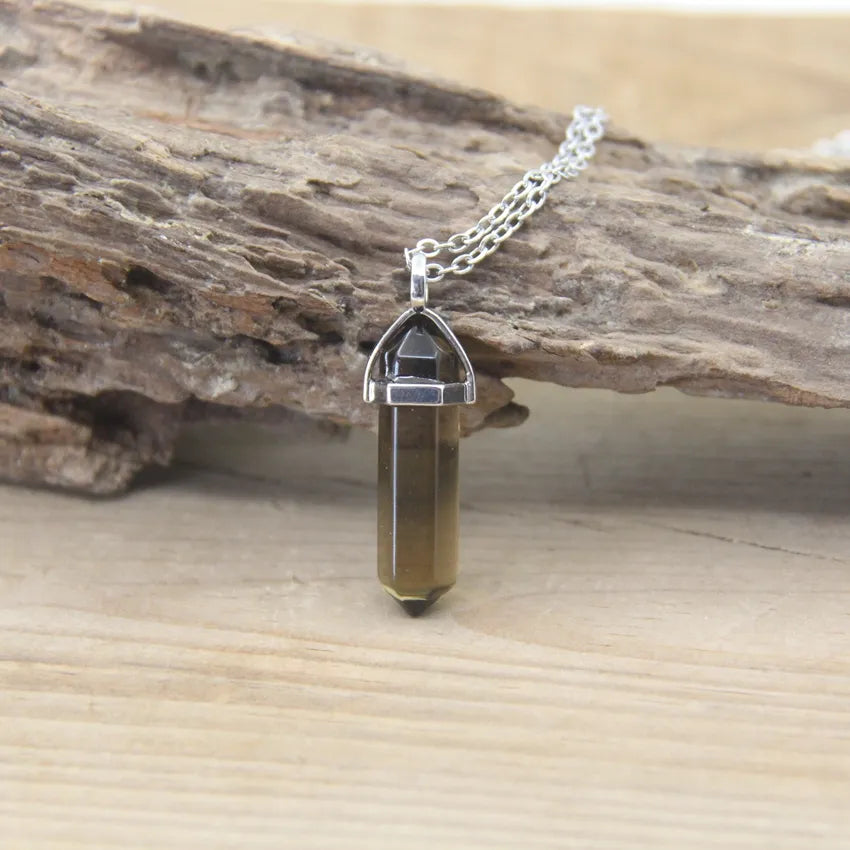 Hexagonal Stone Necklace - Natural Gemstone Pendant - Tiger's Eye & Obsidian | Buddhive