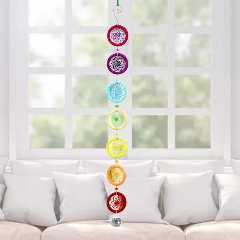 7 Chakra Dream Catcher Multicolor Wall Hanging - Meditation Room Decor & Energy Balancing | Buddhive