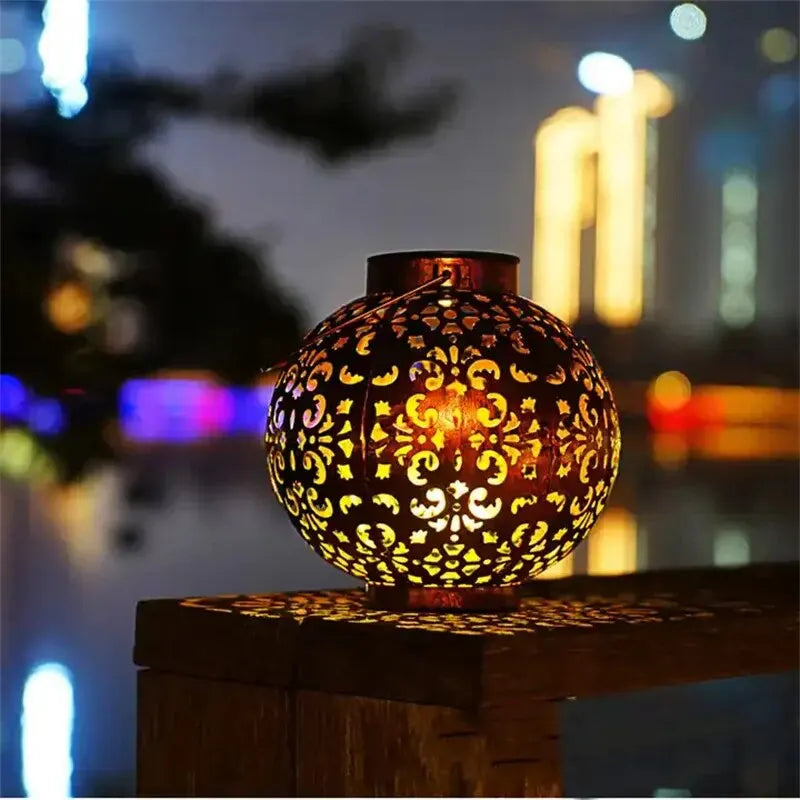Solar Garden Lantern Antique Bronze - LED Outdoor Light with Shadow Play | Buddhive