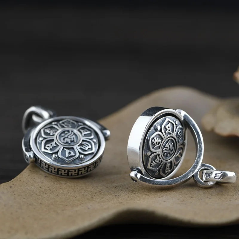 Buddhist Amulet Rotating 6 Mantras - 925 Sterling Silver Pendant | Buddhive