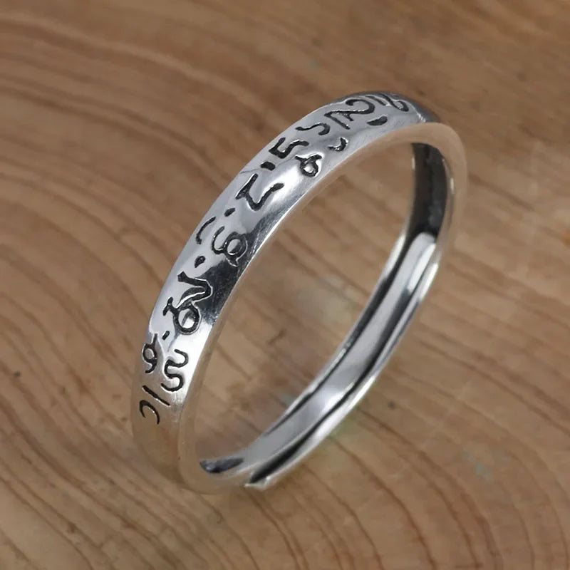 Silver Mantra Ring 925 Sterling - Om Buddhist Ring Tibetan Style | Buddhive