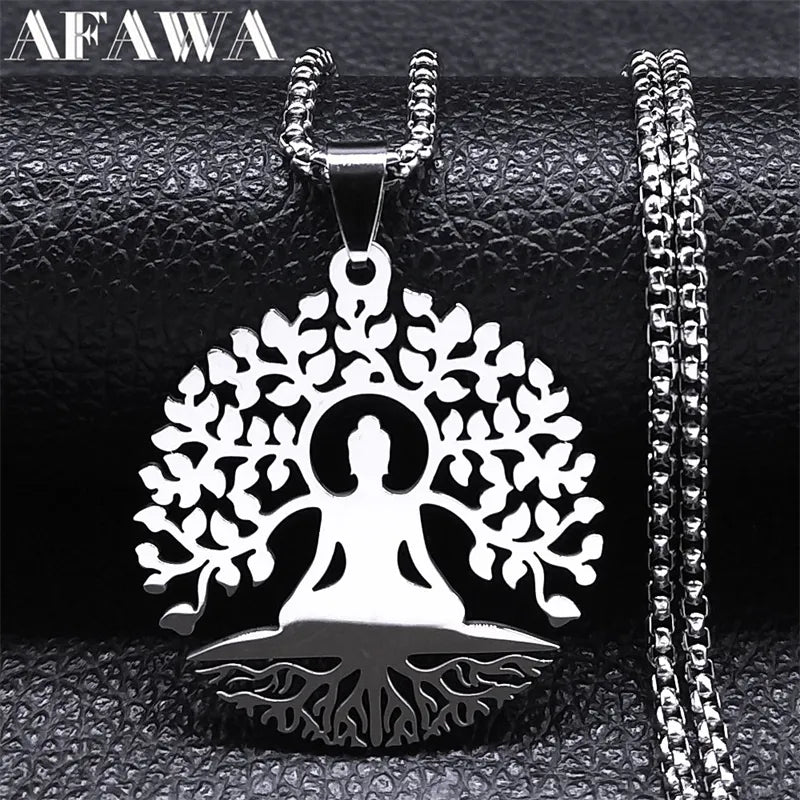 Buddha Tree of Life Necklace Pendant - Stainless Steel Unisex Buddhist Jewelry | Buddhive
