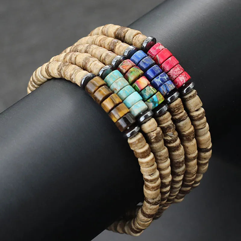 Tibetan Tiger Eye Wood Bracelet - Buddhist Prayer Beads for Protection & Strength | Buddhive