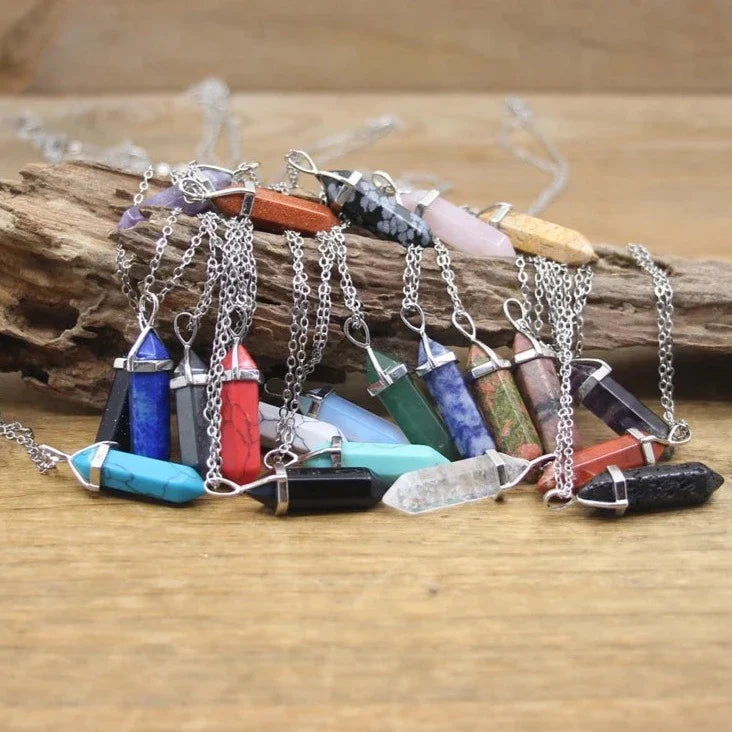 Hexagonal Stone Necklace - Natural Gemstone Pendant - Tiger's Eye & Obsidian | Buddhive