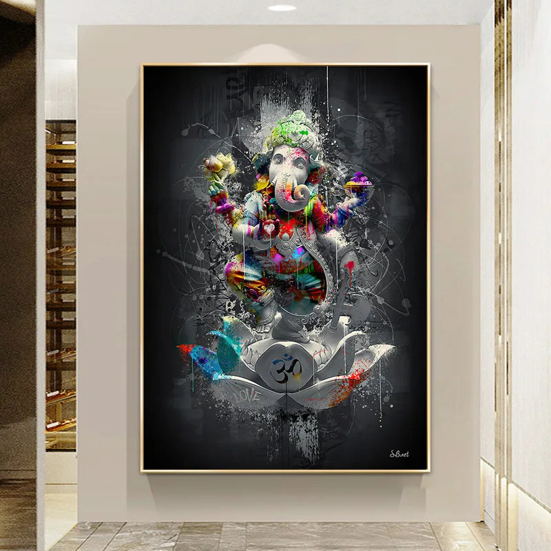 Ganesh Wall Art Pop Art Canvas Print - Colorful Hindu Deity Decor | Buddhive