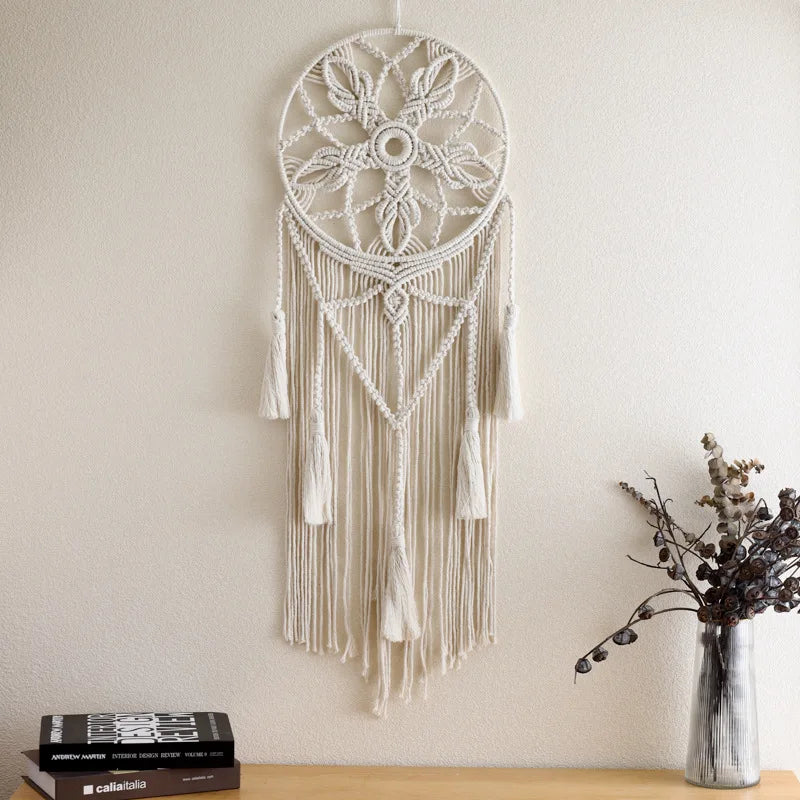 Macrame Dream Catcher Boho Wall Hanging - Handwoven Cotton & Wood - Zen Bedroom Decor | Buddhive