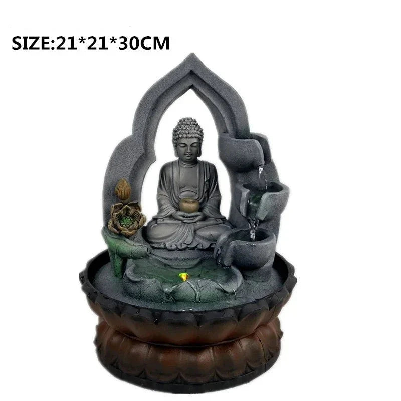 Buddha Fountain Indoor Zen Temple Design - Resin Tabletop Water Fountain with LED | Buddhive