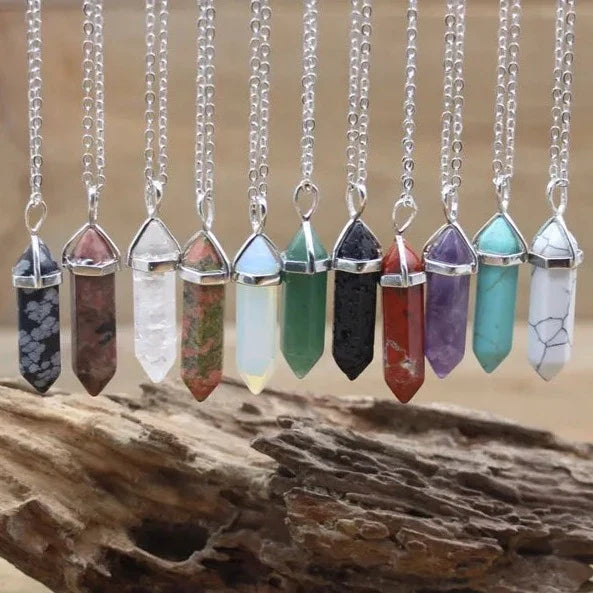 Hexagonal Stone Necklace - Natural Gemstone Pendant - Tiger's Eye & Obsidian | Buddhive