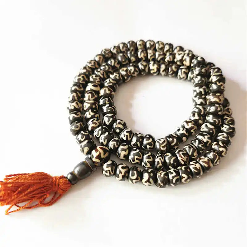 Mala Beads 108 Tibetan Yak Bone with OM Mantras - Authentic Prayer Necklace | Buddhive