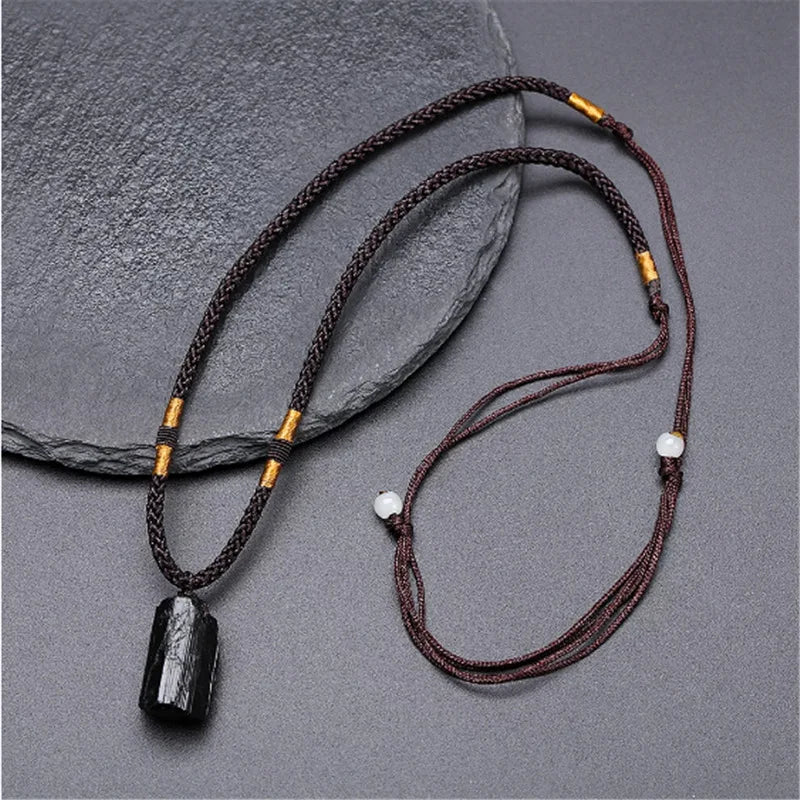 Black Tourmaline Necklace Raw Stone - Natural Crystal Protection Jewelry | Buddhive