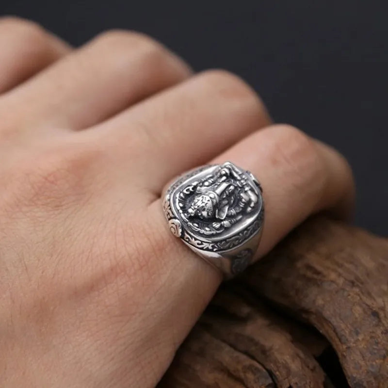 Ganesh Ring Sterling Silver 925 - Hindu Buddhist Elephant God Signet Ring for Men | Buddhive
