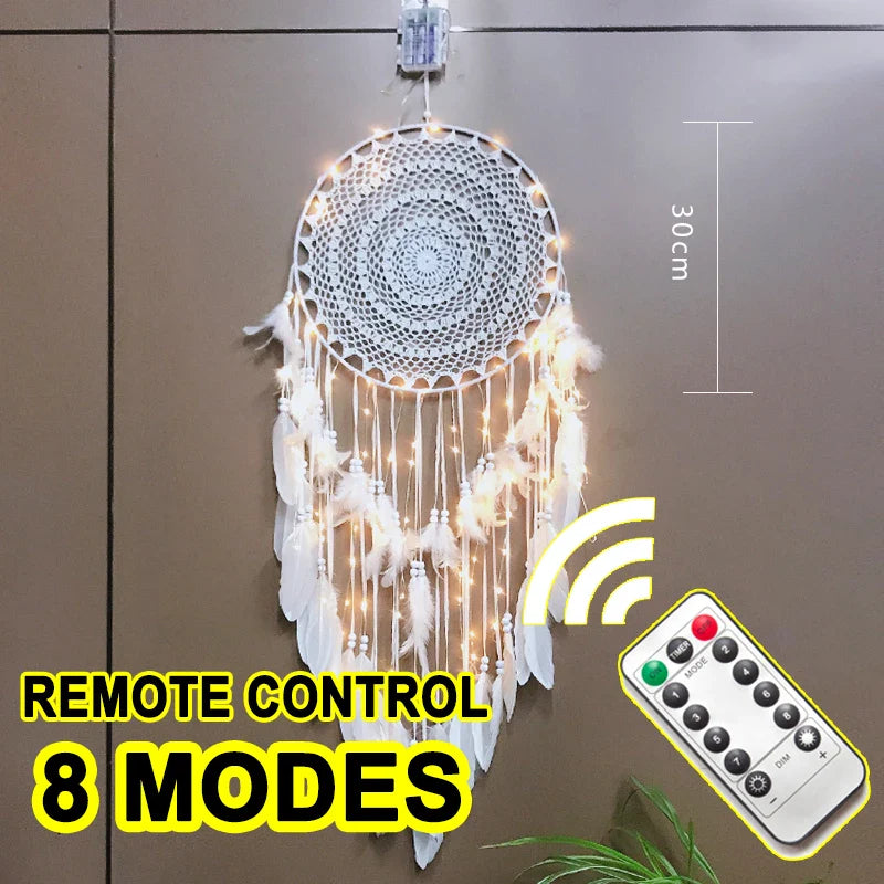 LED Dream Catcher with Lights - Handcrafted Boho Wall Decor - Bedroom & Meditation Space | Buddhive