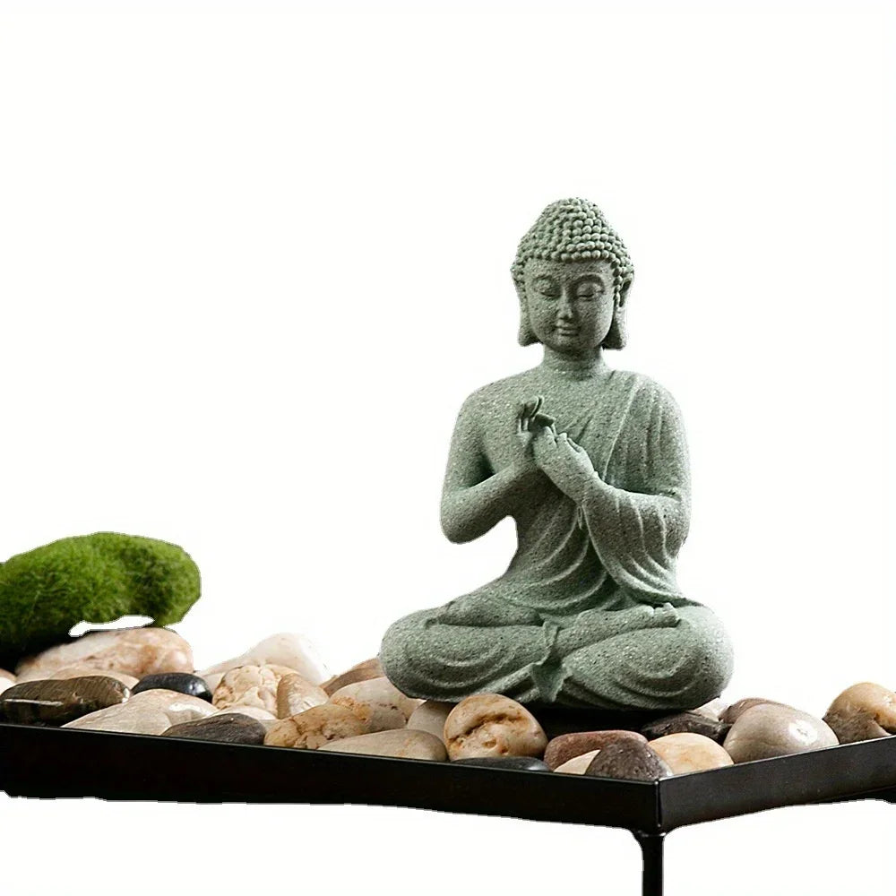 Green Sandstone Buddha Statue - Hand-Carved Meditation Figurine for Home & Altar | Buddhive