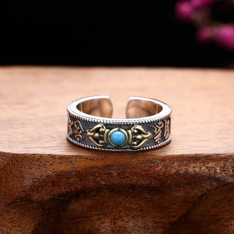 Tibetan Silver Ring 925 Sterling - Unisex Buddhist Wedding Band | Buddhive